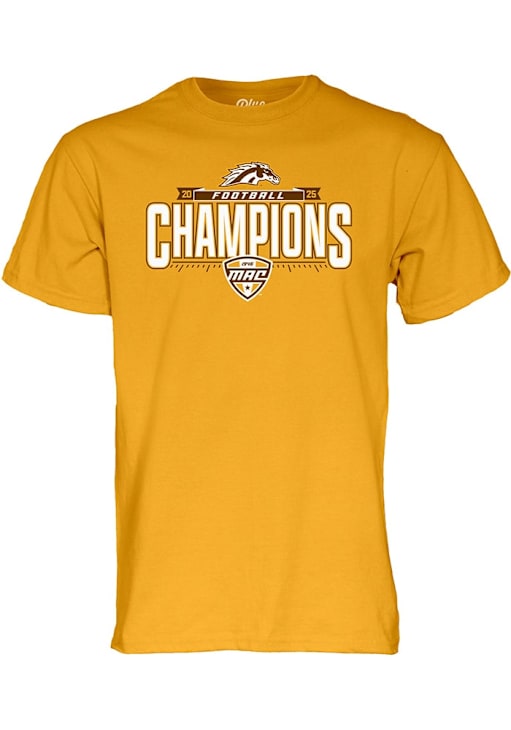 Western Michigan Broncos Gold Blue 84 2025 MAC Football Champions Short Sleeve T Shirt