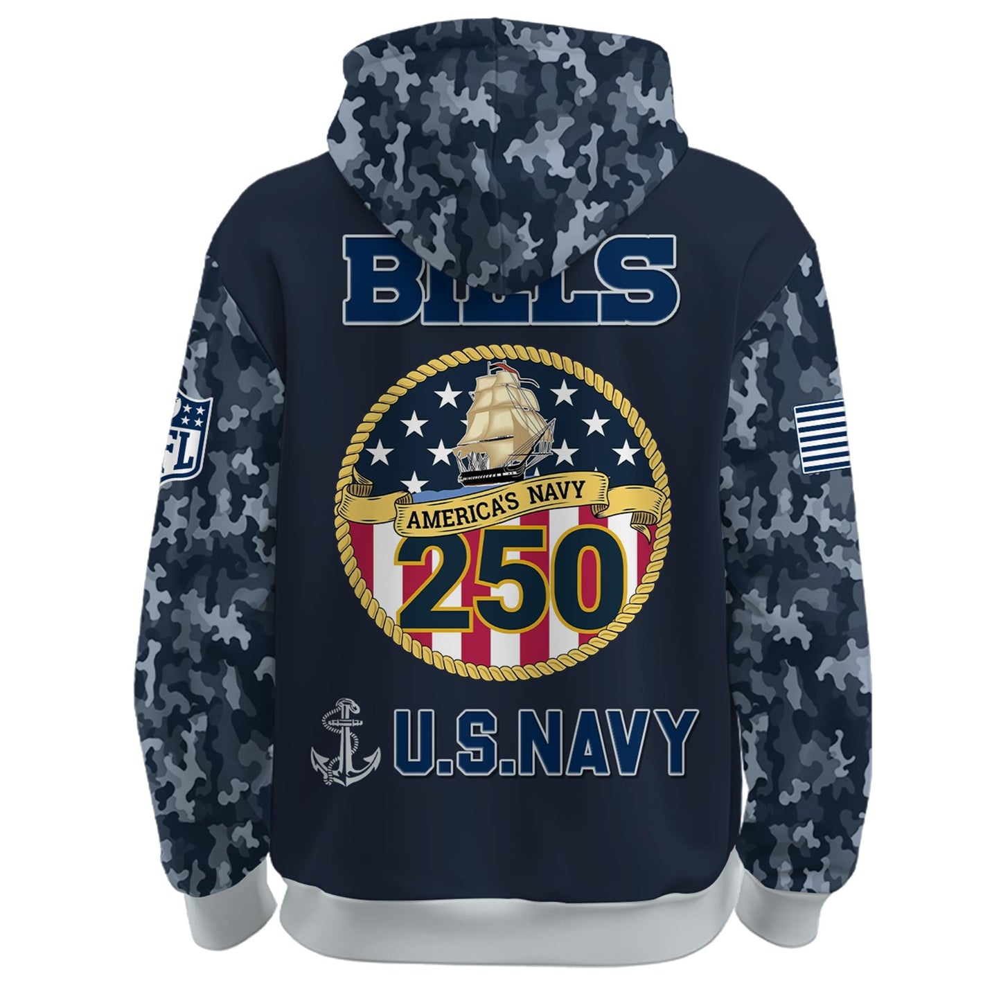 Buffalo Bills Navy 250th Birthday Hoodie Limited Edions