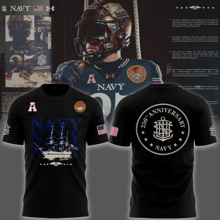 Navy Midshipmen 250th Anniversary T-shirt black for fans