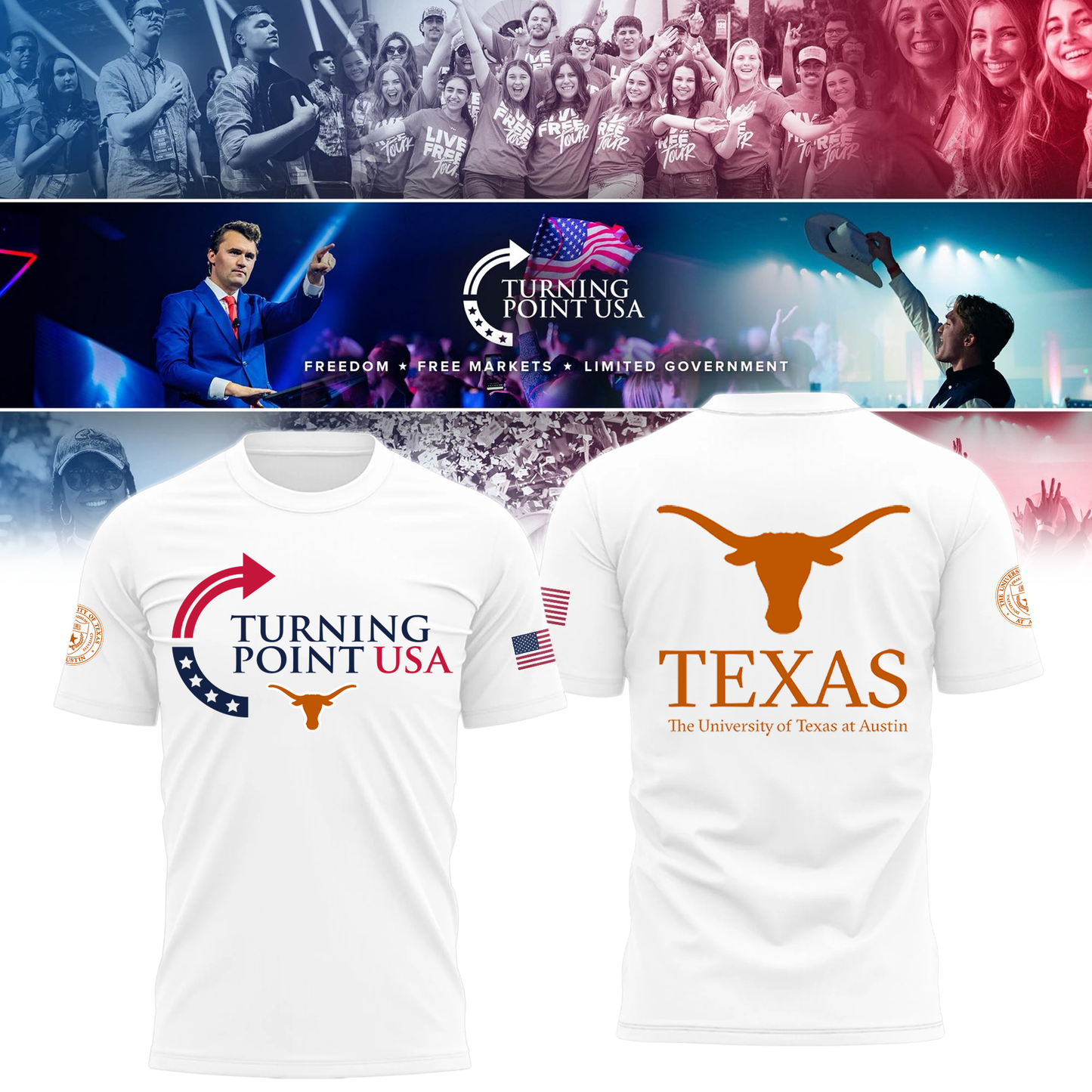 2025 Texas Longhorns University x Turning Point USA T-Shirt