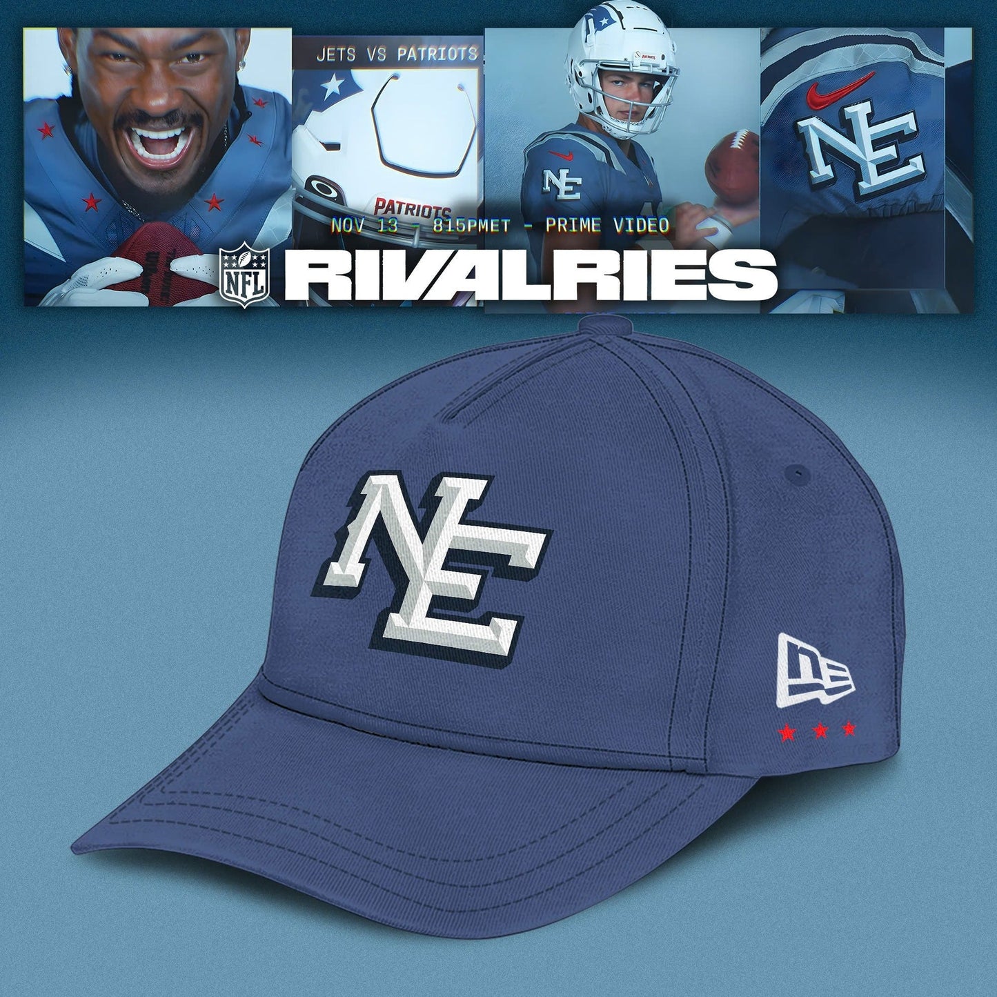 New England Patriots 2025 Rivalries Nor’Easter Storm Blue T-shirt