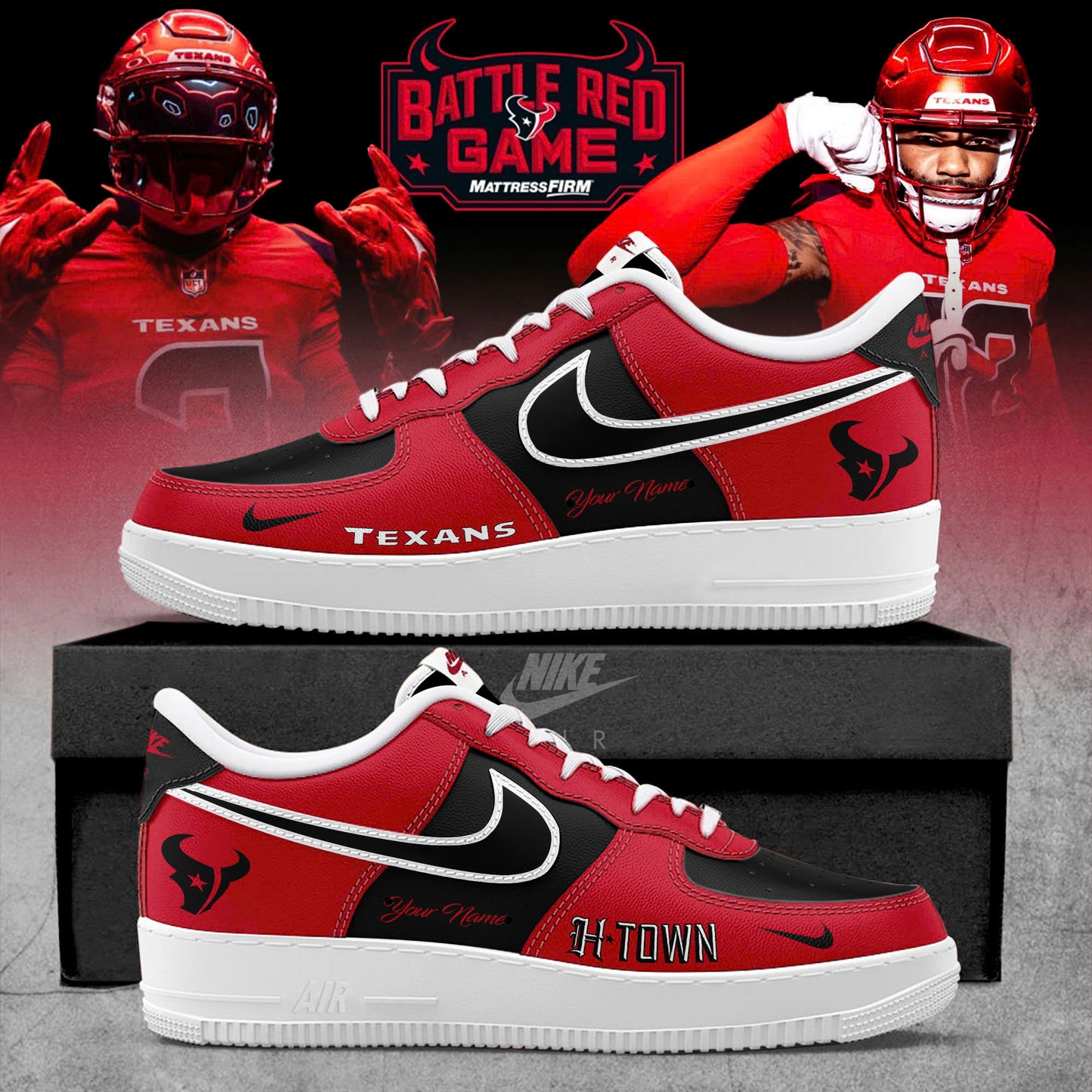 _ Houston Texans Battle Red Game Custom AF1 Sneaker