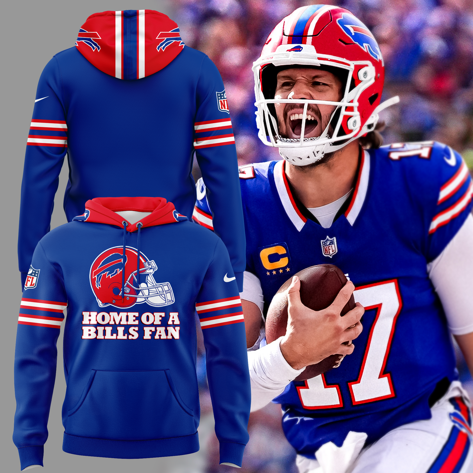 Exclusive 2025 Buffalo Bills Red Helmets Back Hoodie