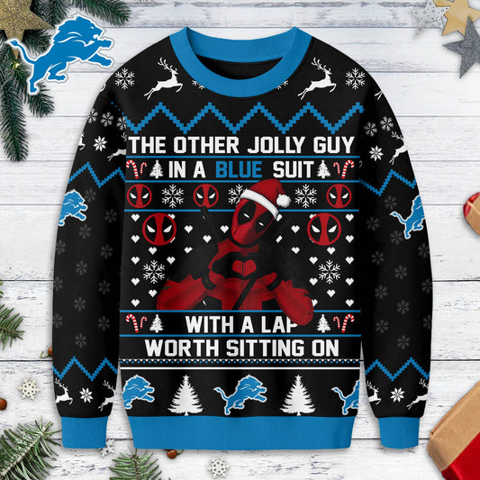 Detroit Lions | Premium Deadpool Christmas Ugly Sweater