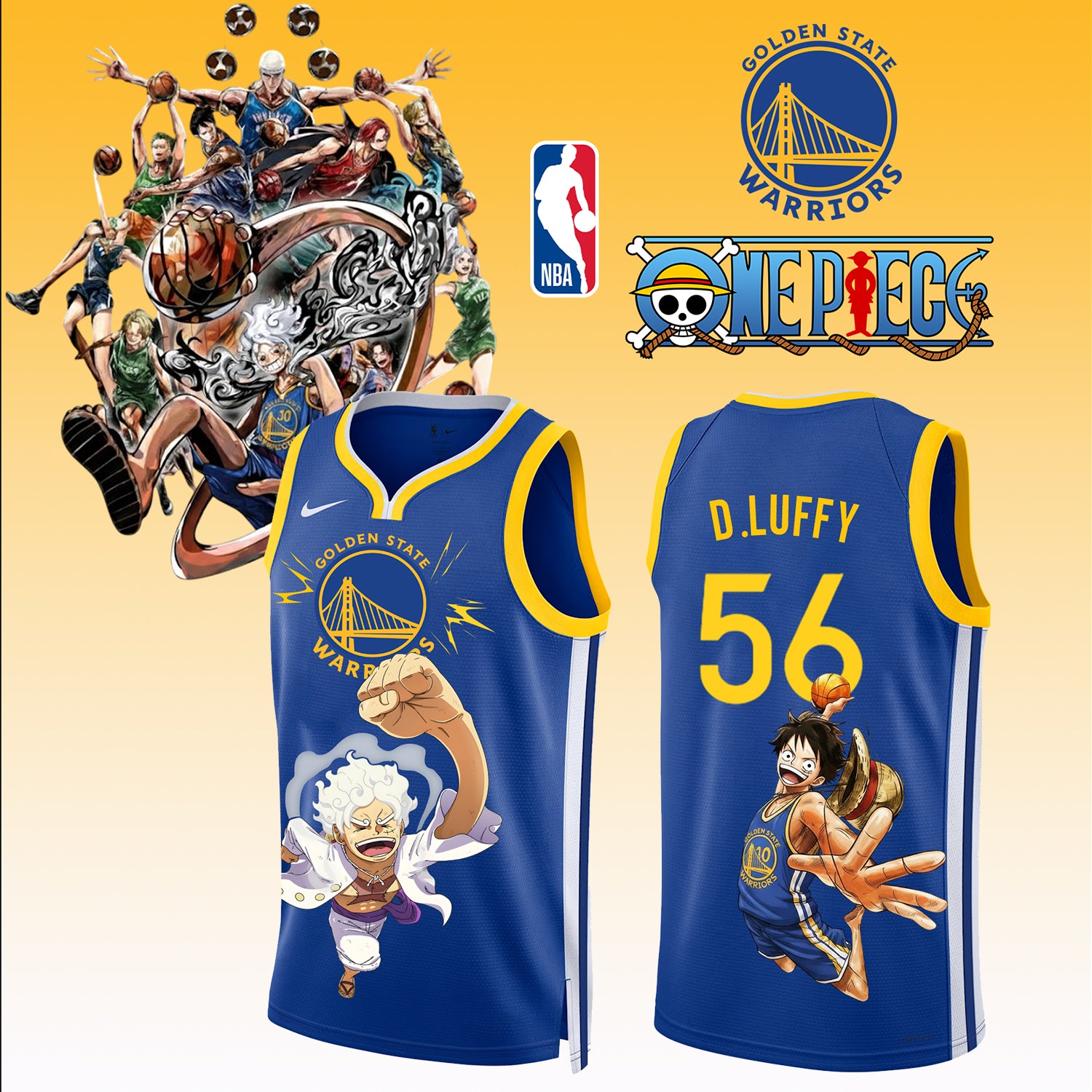 _ONE PIECE × NBA Golden State Warriors 2025 Jersey 3