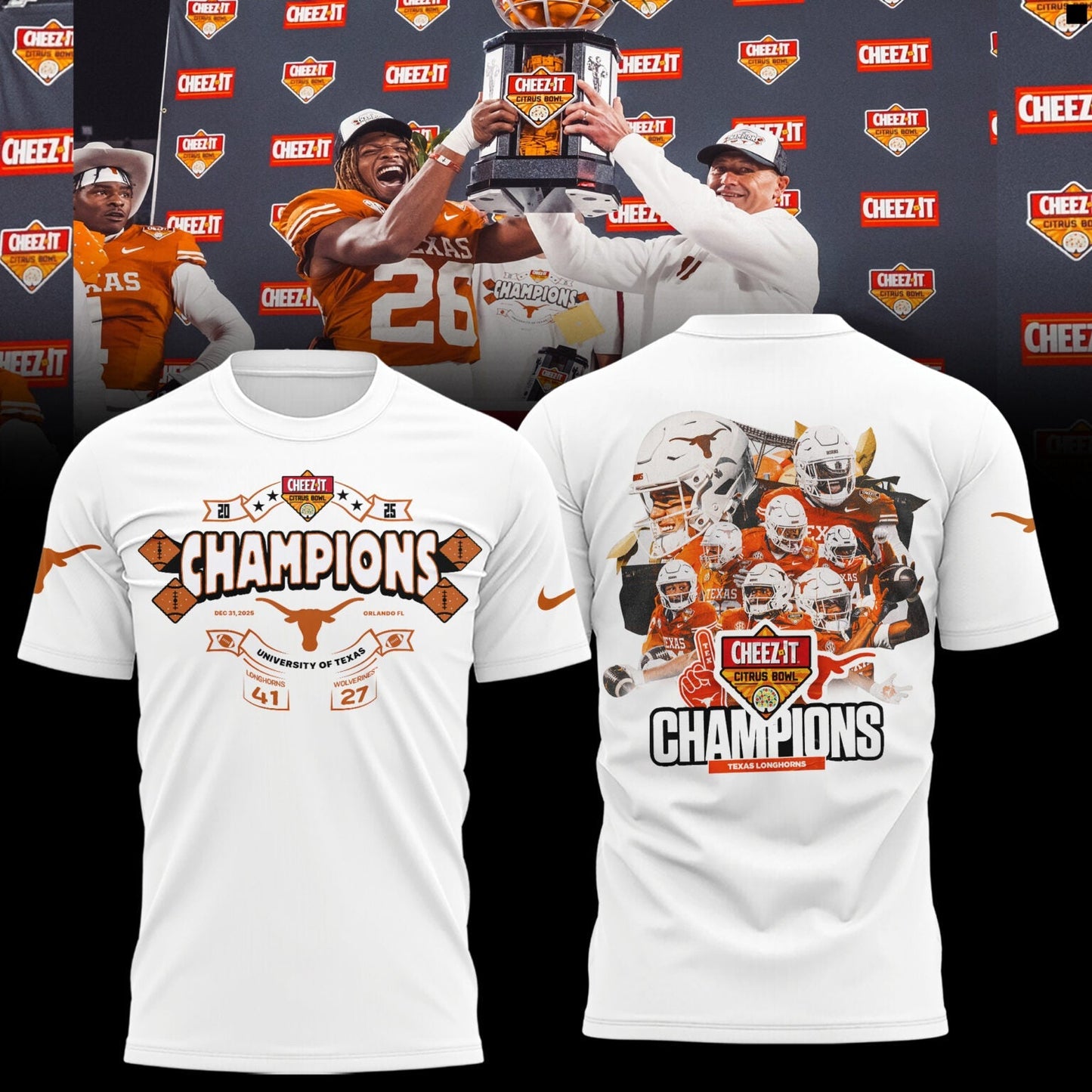 Texas Longhorns Cheez-It Citrus Bowl Champions Limited Edition Combo T-Shirt