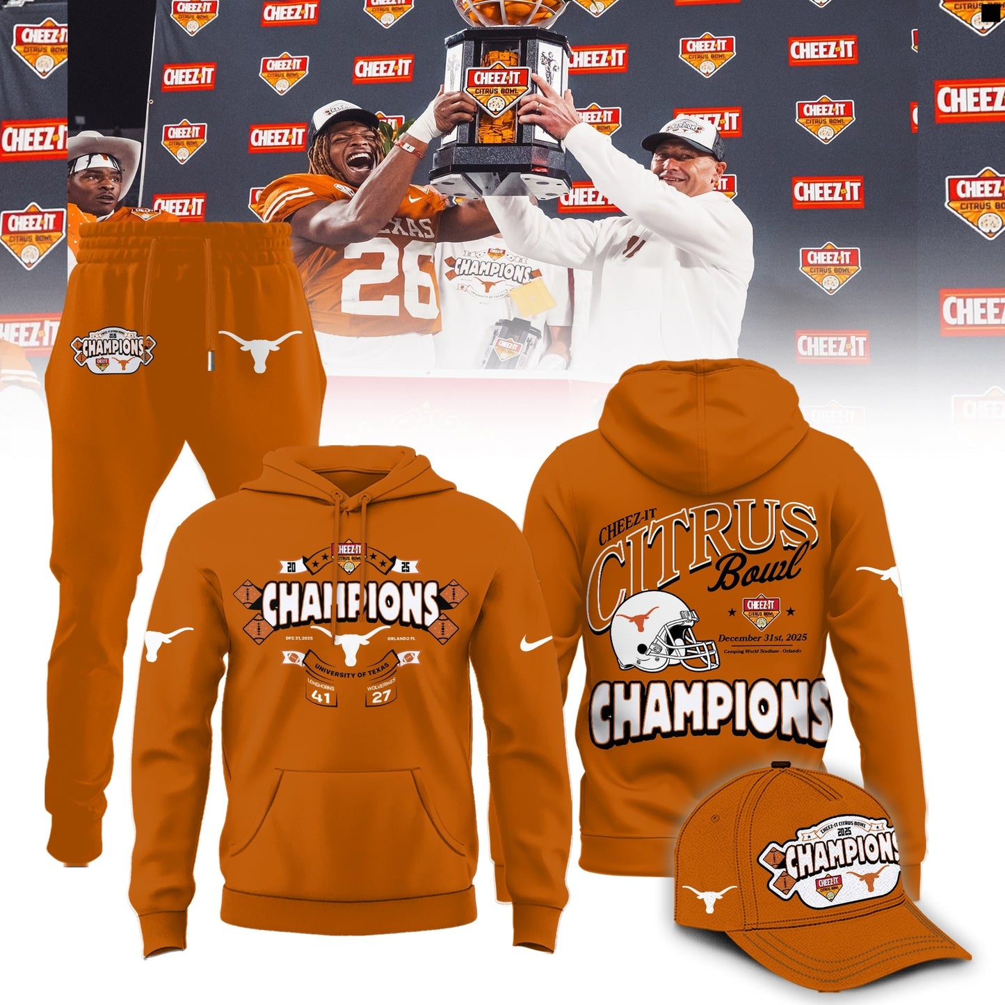 Texas Longhorns Cheez-It Citrus Bowl Champions Limited Edition Combo Hoodie