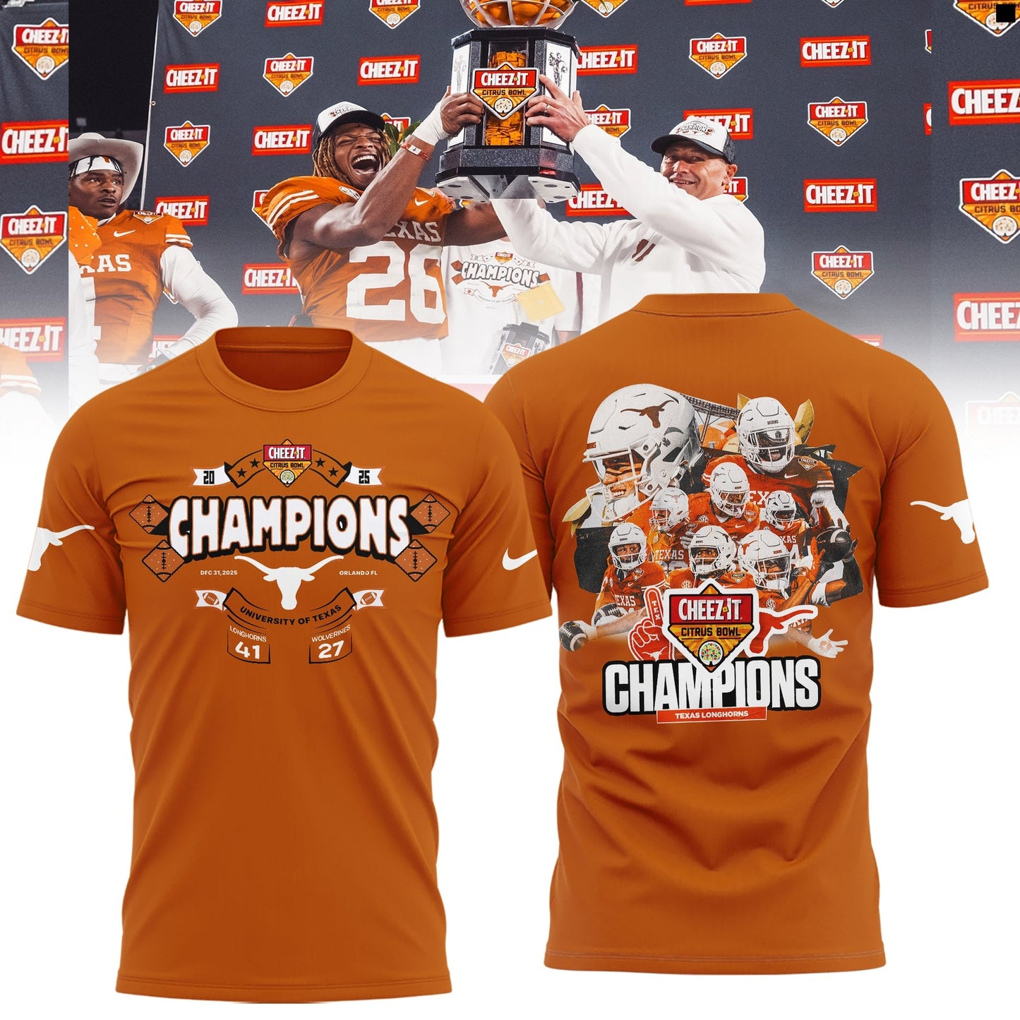 Texas Longhorns Cheez-It Citrus Bowl Champions Limited Edition Combo T-Shirt