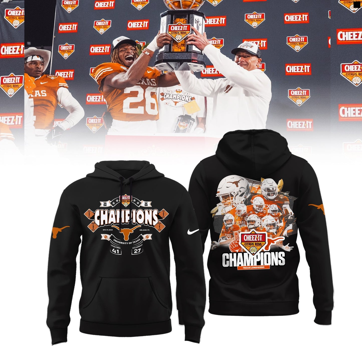 Texas Longhorns Cheez-It Citrus Bowl Champions Limited Edition Combo Hoodie