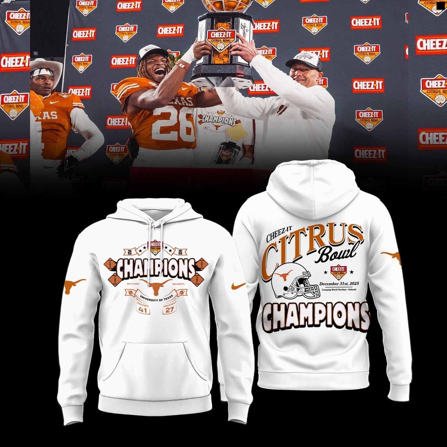 Texas Longhorns Cheez-It Citrus Bowl Champions Limited Edition Combo Hoodie