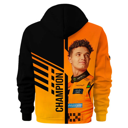 Champion From #4 to #1 Lando Norris McLaren F1 Team Hoodie Half Zip