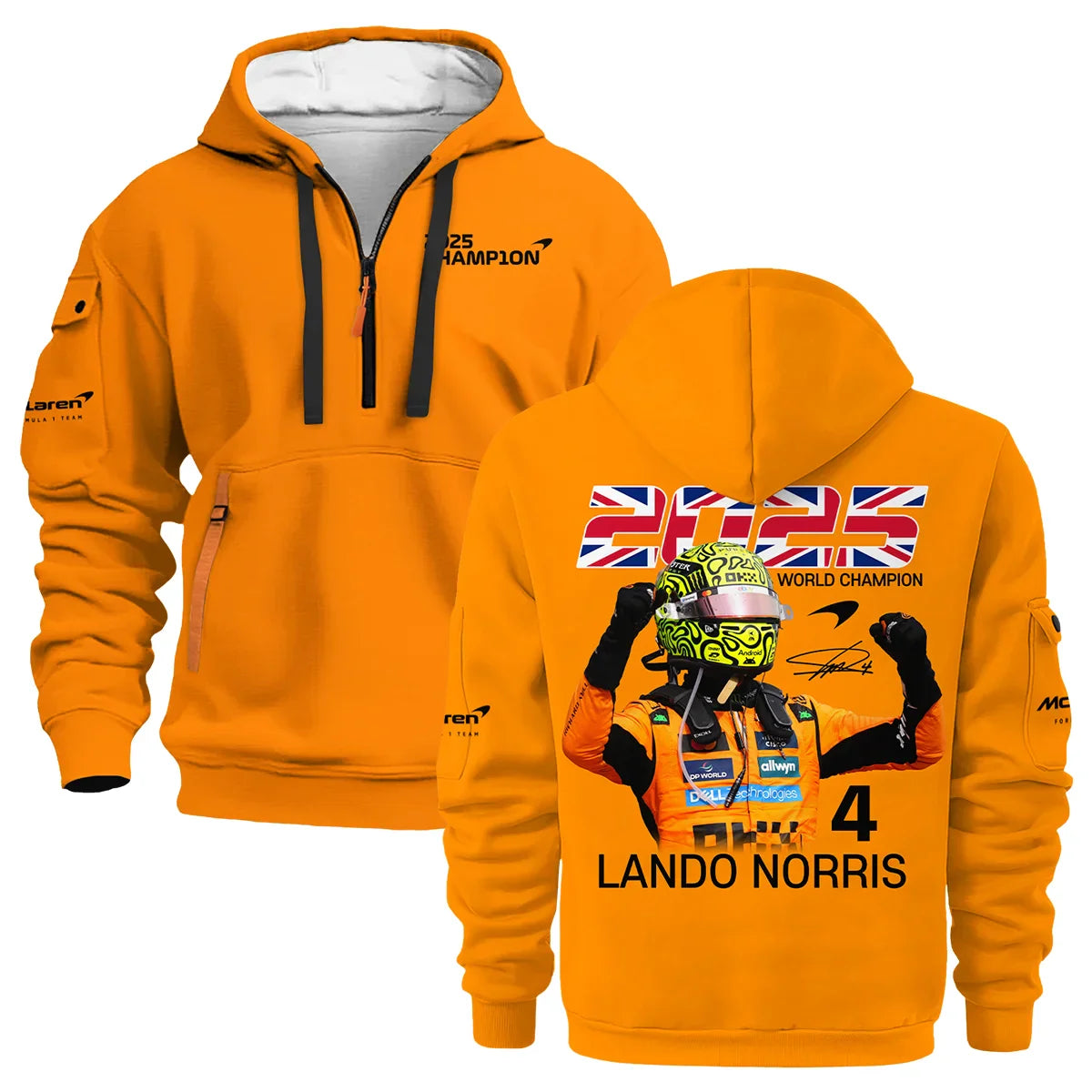 Champion From #4 to #1 Lando Norris McLaren F1 Team Hoodie Half Zip