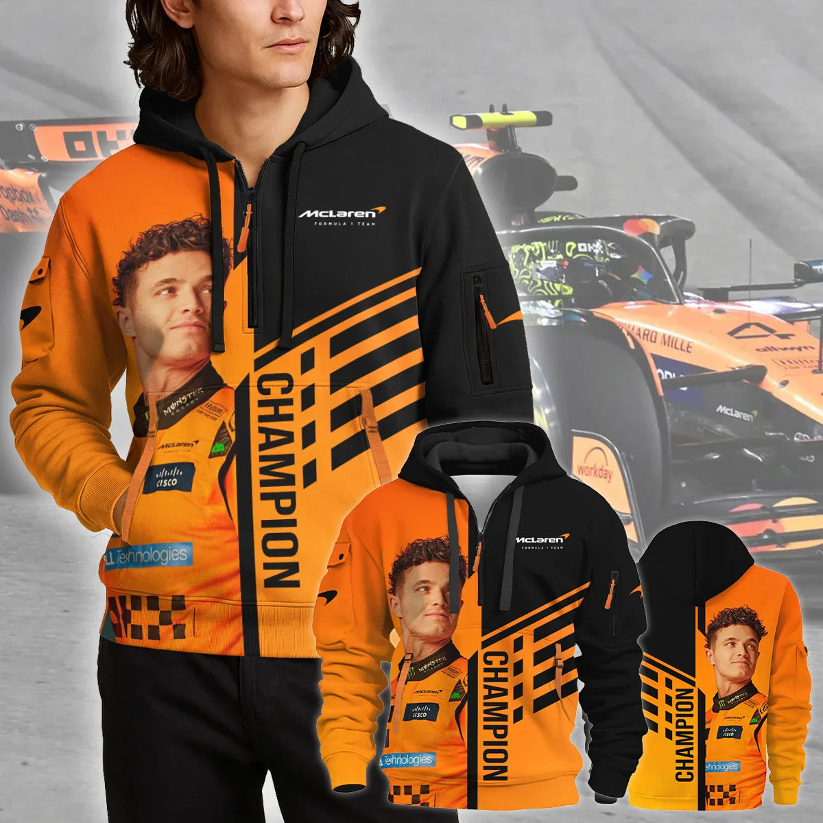 Champion From #4 to #1 Lando Norris McLaren F1 Team Hoodie Half Zip