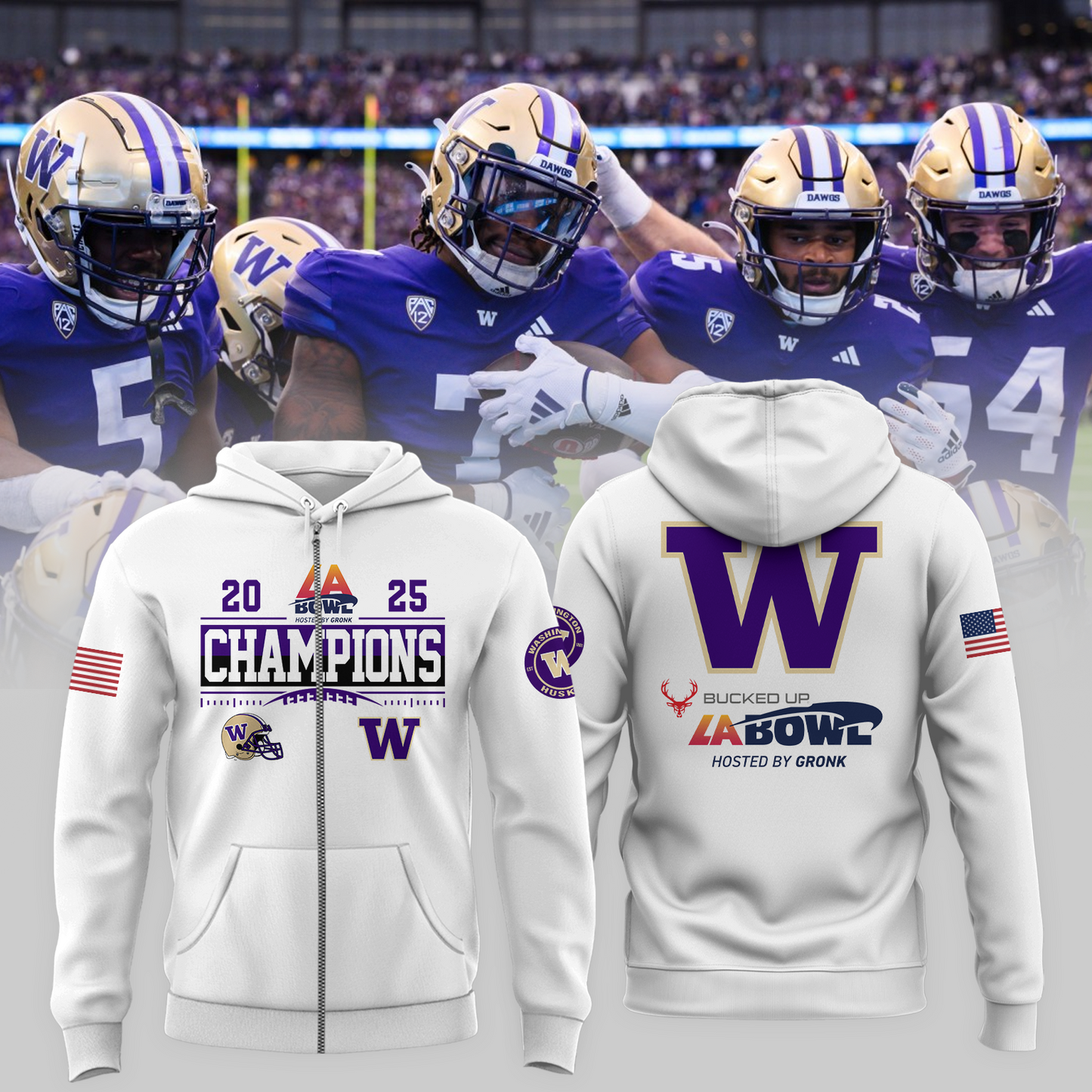 Washington Football Champions Zip Hoodie - LA Bowl Champions Hoodie - White - Unisex - Design By Twinkle My Toes