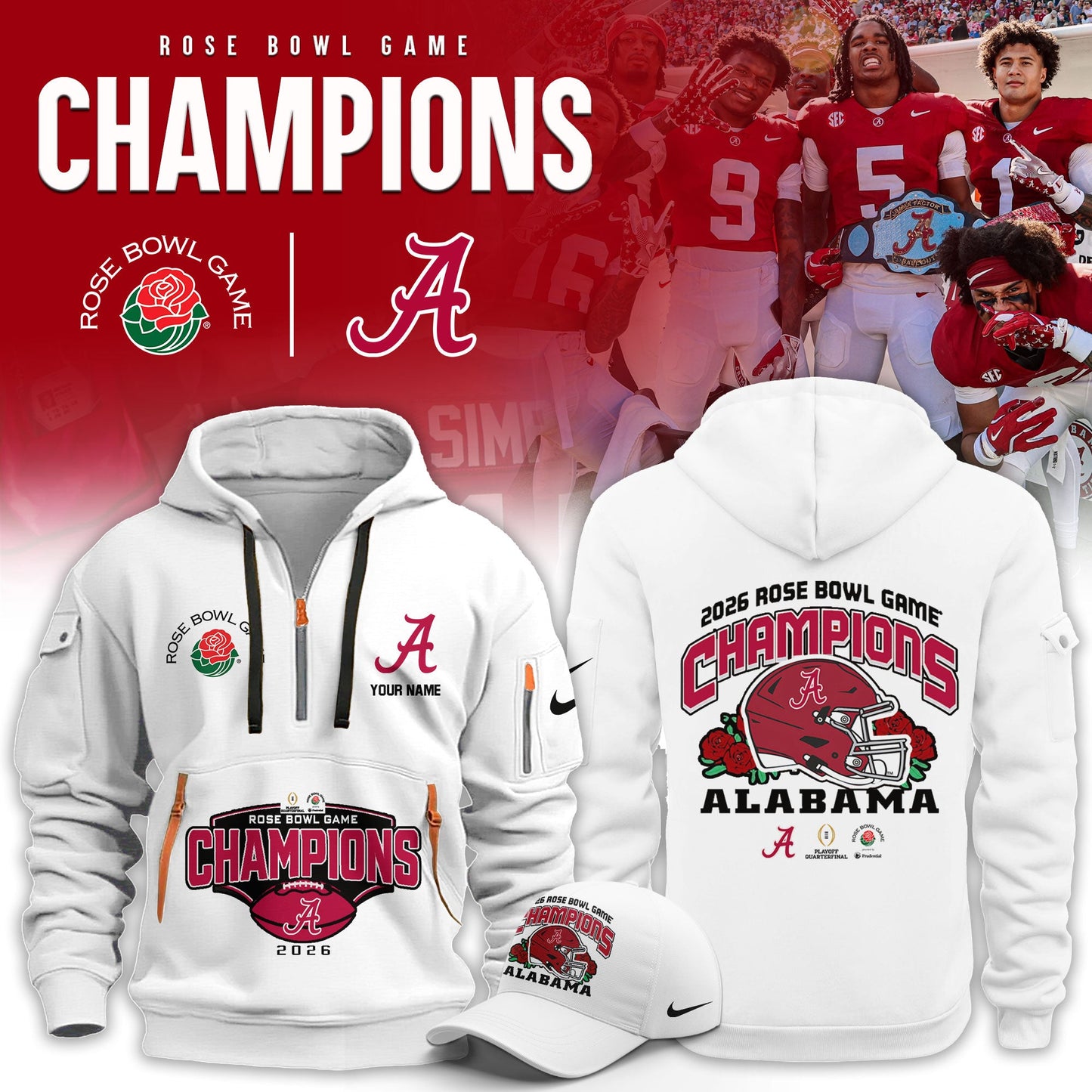 Alabama Crimson Tide 2026 Rose Bowl Champions Limited New Hoodie v2