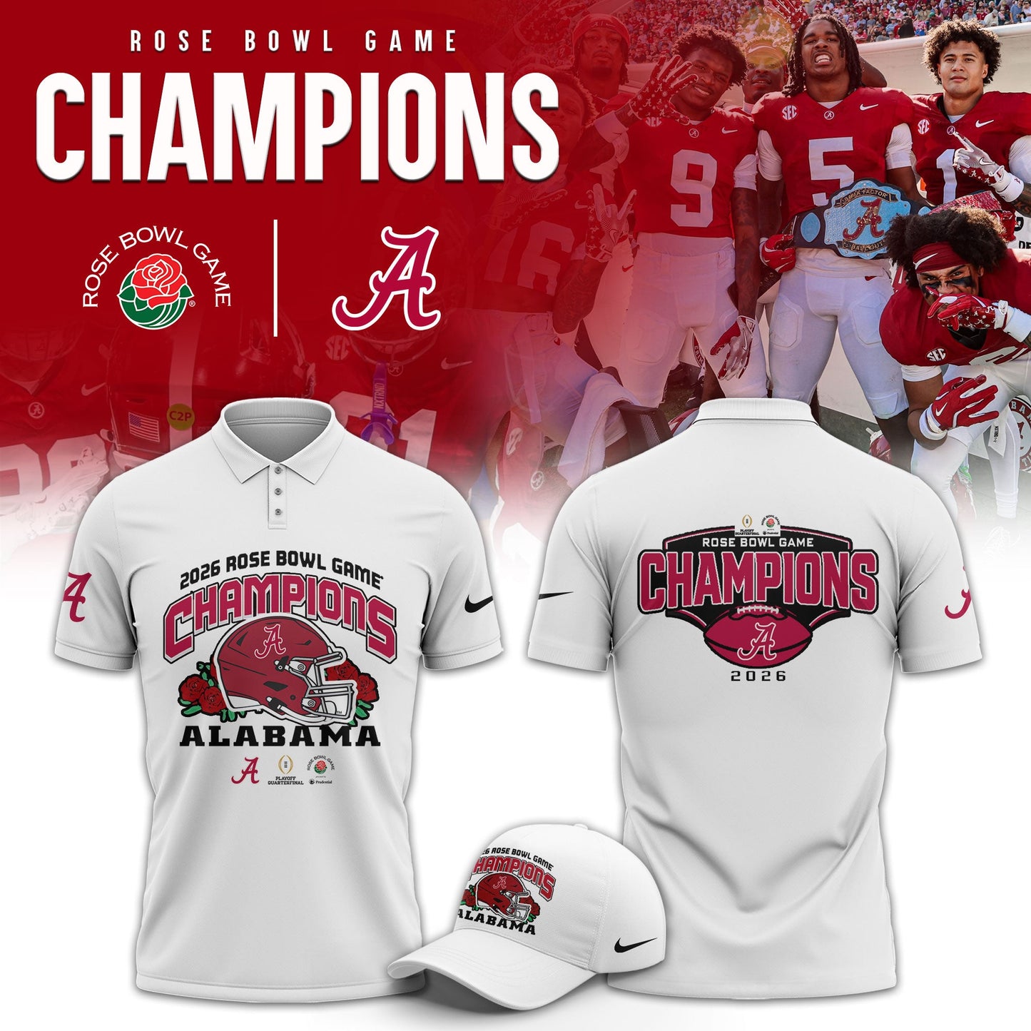 Alabama Crimson Tide 2026 Rose Bowl Champions Limited Polo Shirt v2