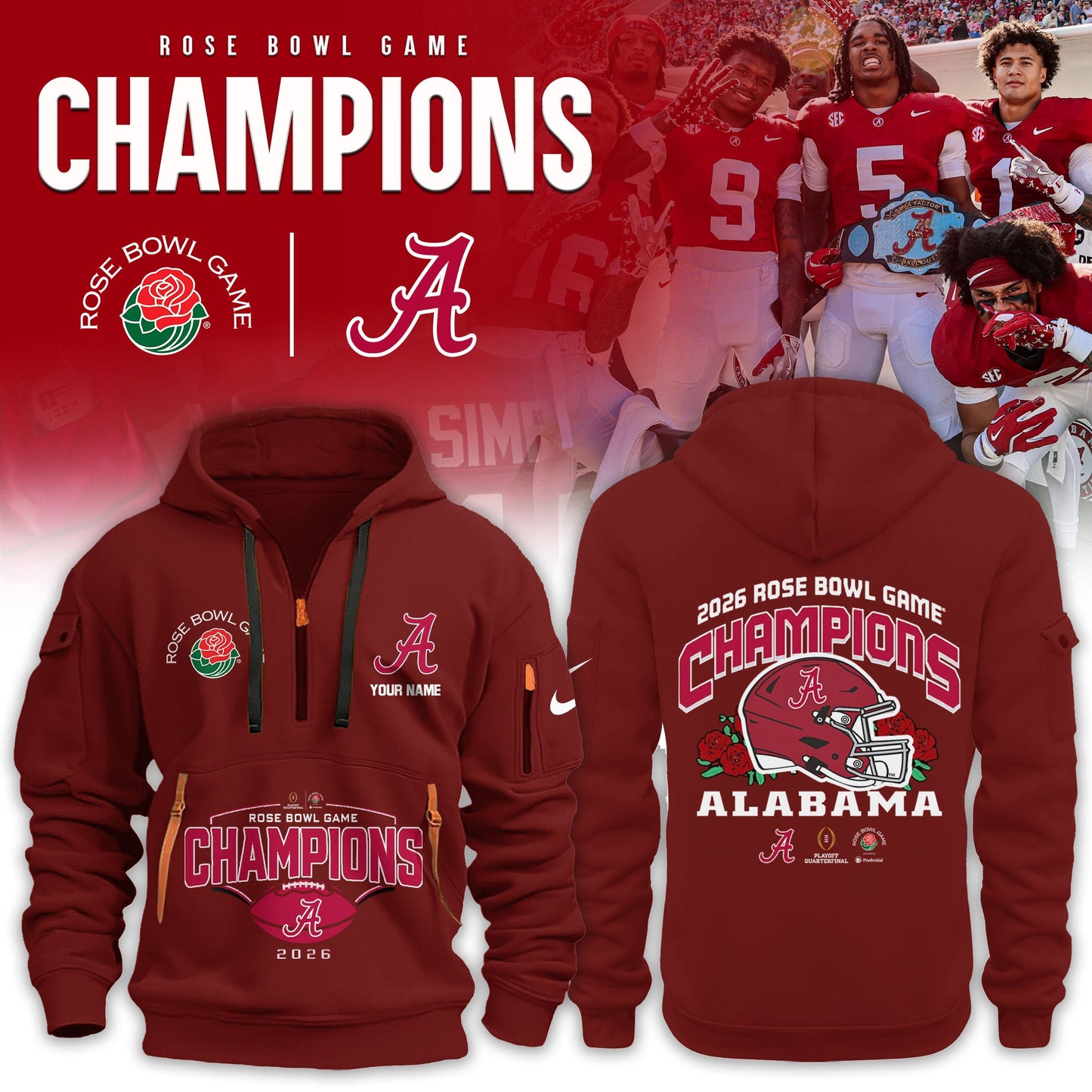 Alabama Crimson Tide 2026 Rose Bowl Champions Limited New Hoodie