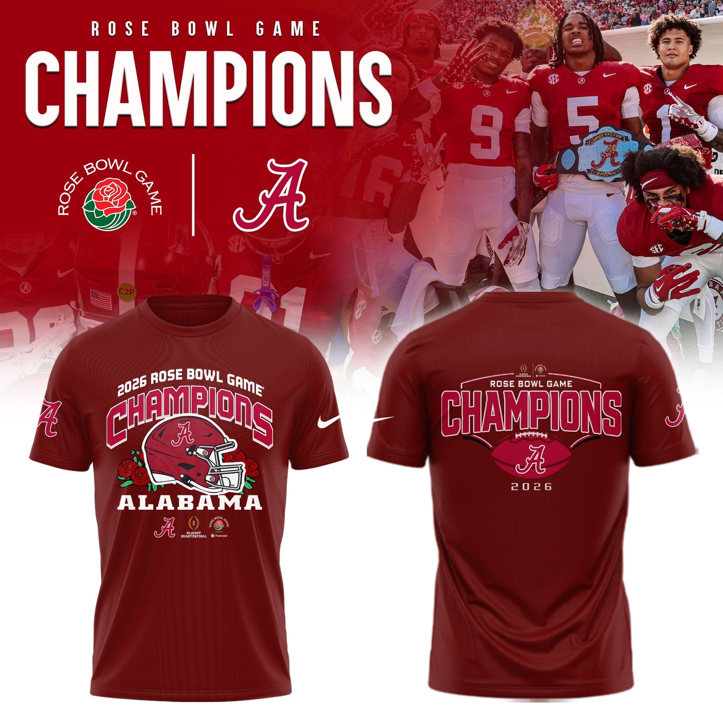 Alabama Crimson Tide 2026 Rose Bowl Champions Limited Shirt