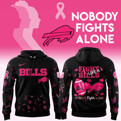 Limited Edition Buffalo Bills Nobody Fights Alone Breast Cancer Hoodie