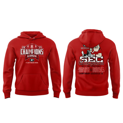 . Georgia Bulldogs 2025 SEC Football Champions Red Hoodie