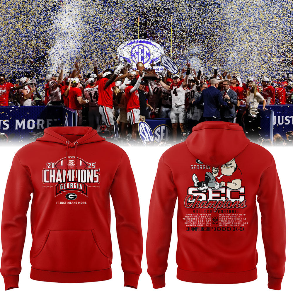 . Georgia Bulldogs 2025 SEC Football Champions Red Hoodie