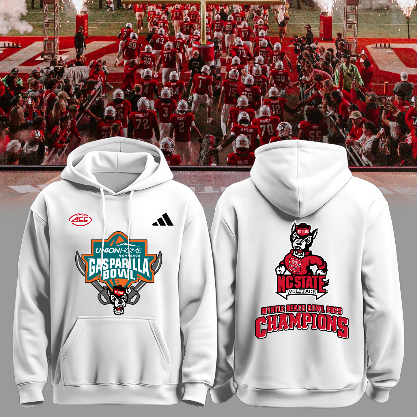🏆2025 GASPARILLA BOWL CHAMPS - NC State Football Hoodie Champions - White - All Cotton - Unisex