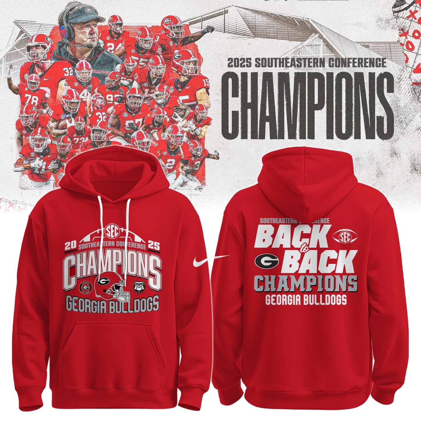 .UGA 2025 SEC Football Conference Champions Hoodie Limited Edition
