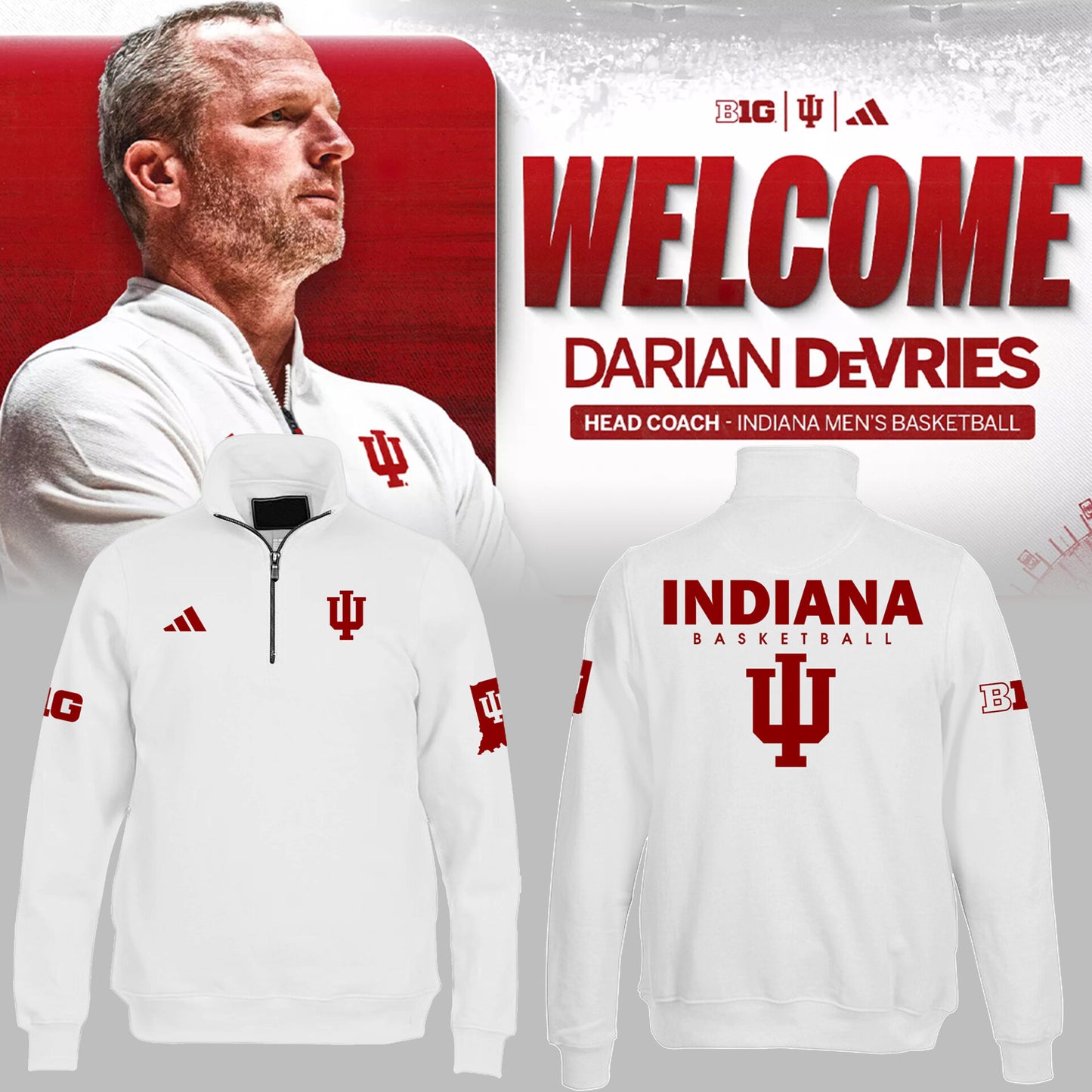Limited Edition Coach Darian DeVries Indiana Men's Basketball Pullover Quarter Zip-ND03202546