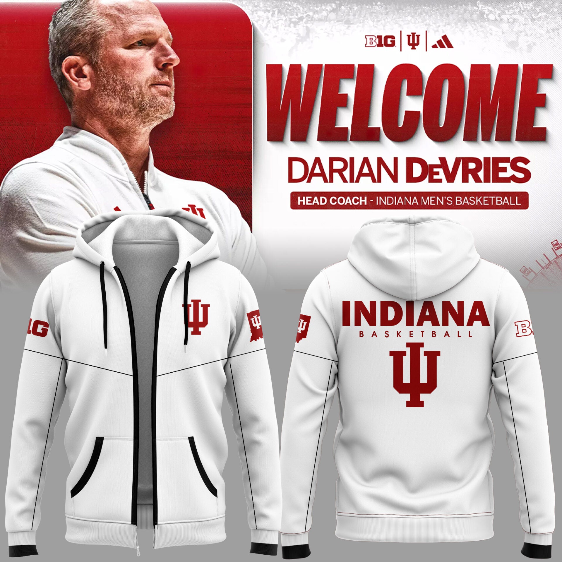Limited Edition Coach Darian DeVries Indiana Men's Basketball Zip Hoodie-ND03222523