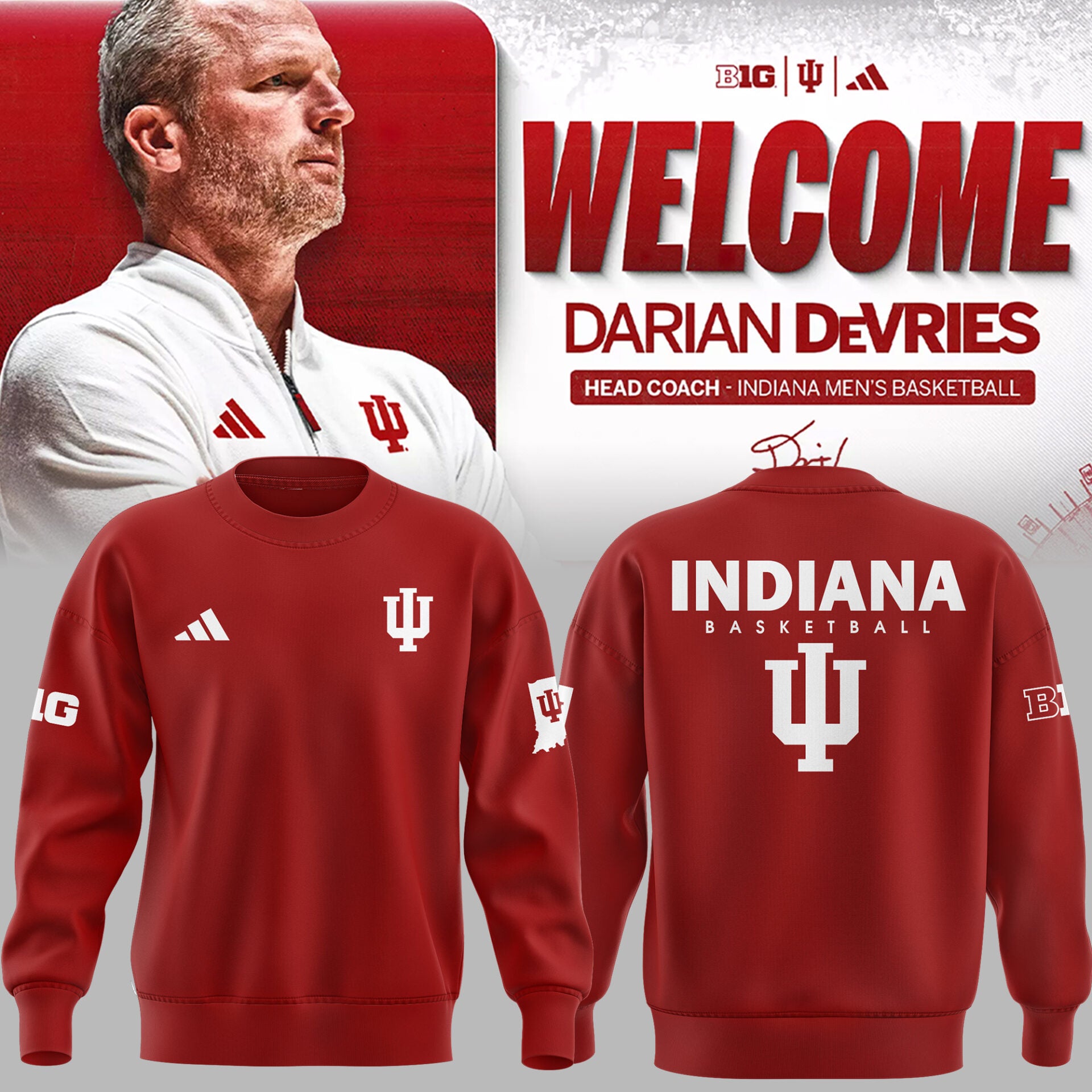 Limited Edition Coach Darian DeVries Indiana Men's Basketball Sweatshirt-ND03222524