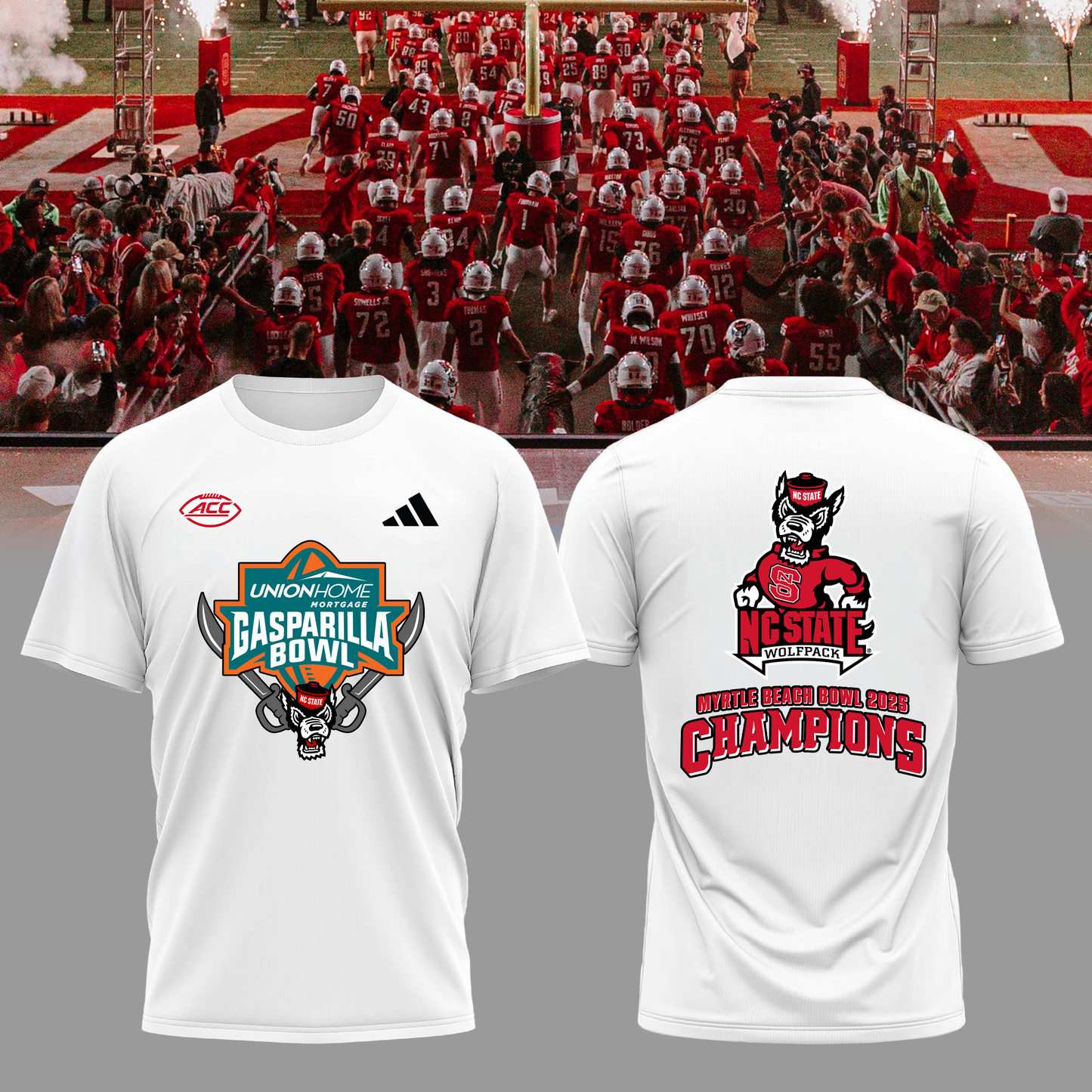 🏆2025 GASPARILLA BOWL CHAMPS - NC State Football T-Shirt Champions - White - All Cotton - Unisex