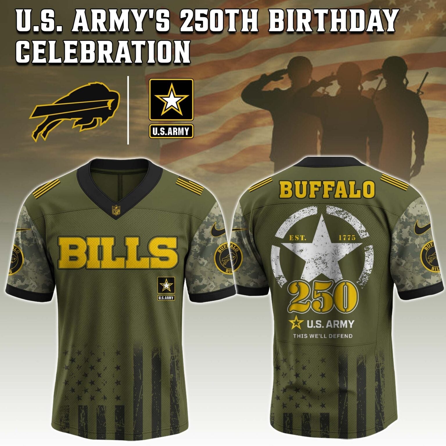 Buffalo Bills x U.S. ARMY'S 250TH Birthday Special Edition Jersey - Tycheco