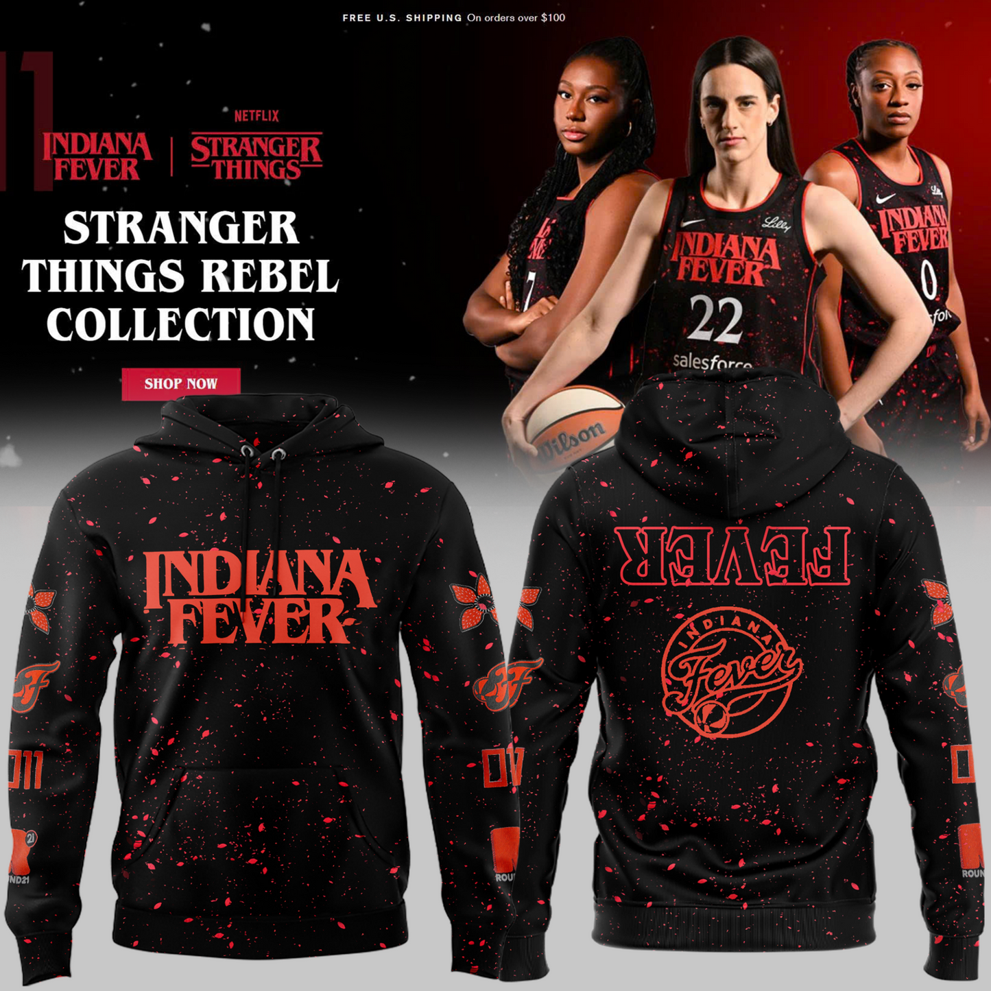 Indiana Fever x Stranger Things Rebel Swingman 2025 Hoodie