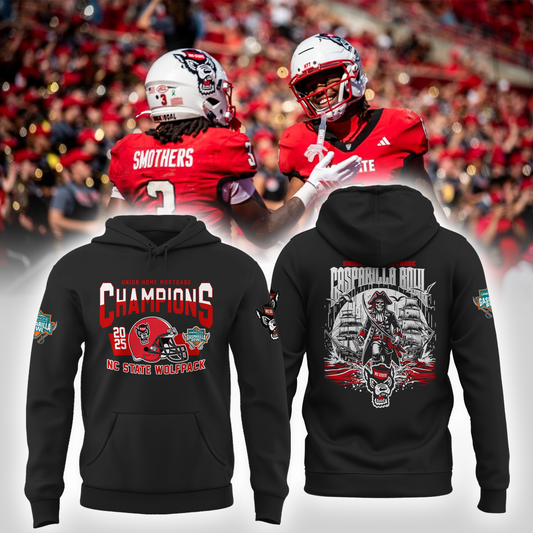 🏆2025 GASPARILLA BOWL CHAMPS - NC State Football Hoodie Champions - Black - All Cotton - Unisex