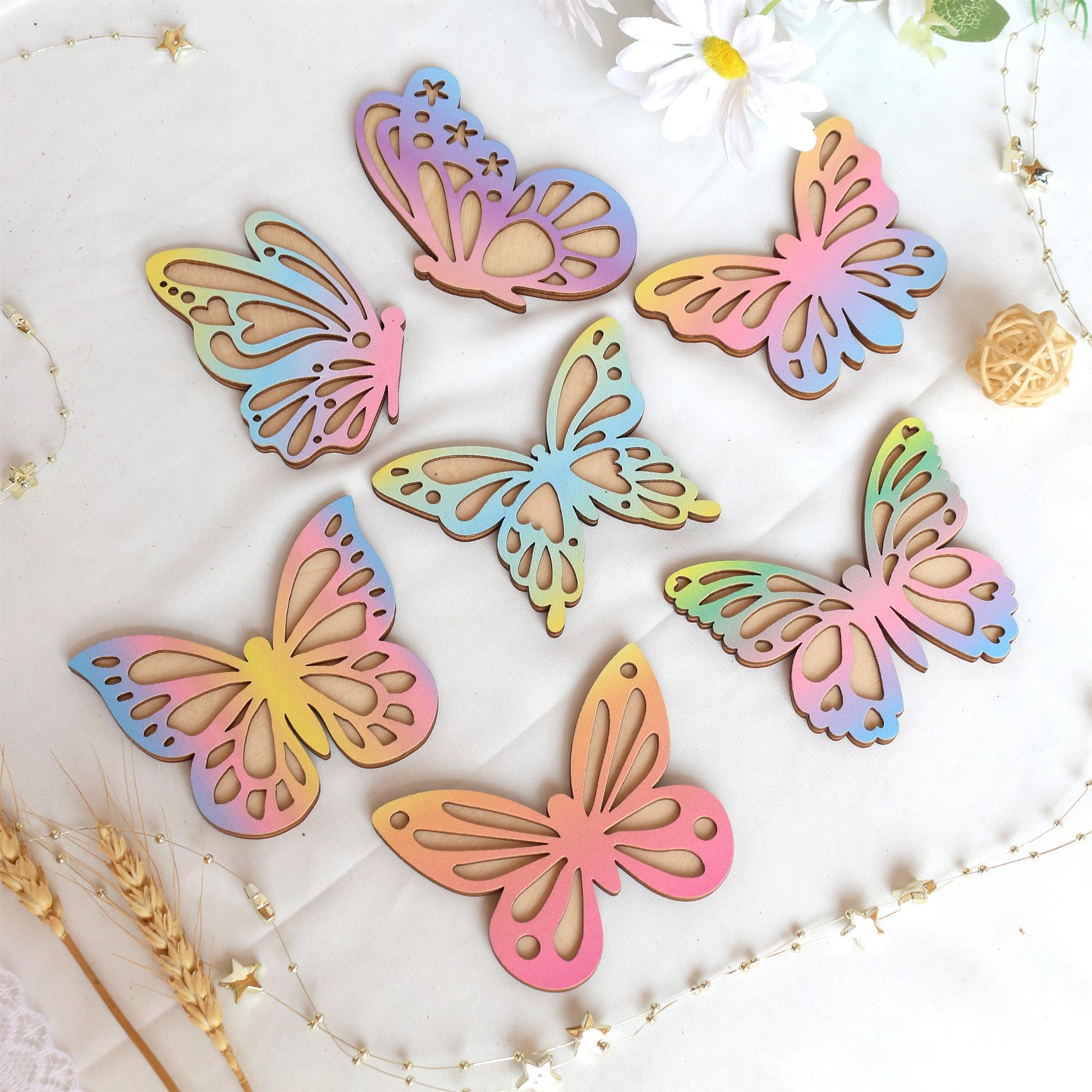 Wooden Wall Butterflies Décor for Kids Room (7pack) – Natural Plywood, Boho Nursery Wall Art, Woodland Baby Shower Gift