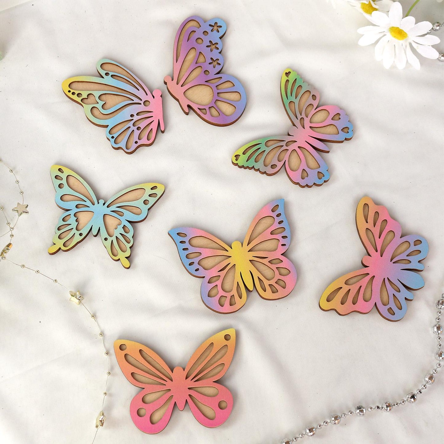 Wooden Wall Butterflies Décor for Kids Room (7pack) – Natural Plywood, Boho Nursery Wall Art, Woodland Baby Shower Gift