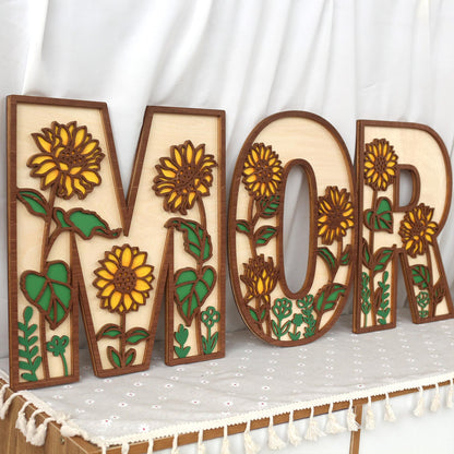Sunflower Nursery Name Sign - Floral Wall Letters - 3D Wooden Wall Art - Baby Girl Room Decor - Baby Shower Gift - Birthday Gift