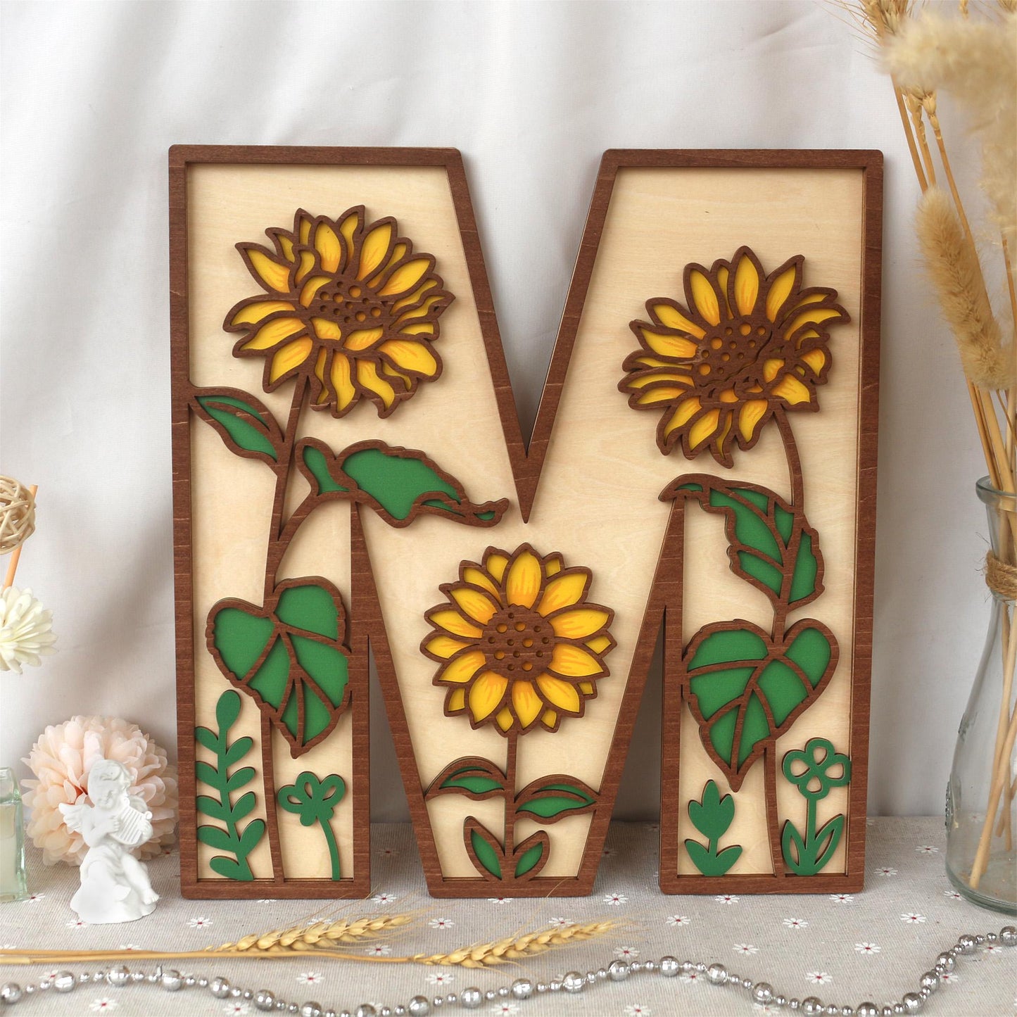 Sunflower Nursery Name Sign - Floral Wall Letters - 3D Wooden Wall Art - Baby Girl Room Decor - Baby Shower Gift - Birthday Gift