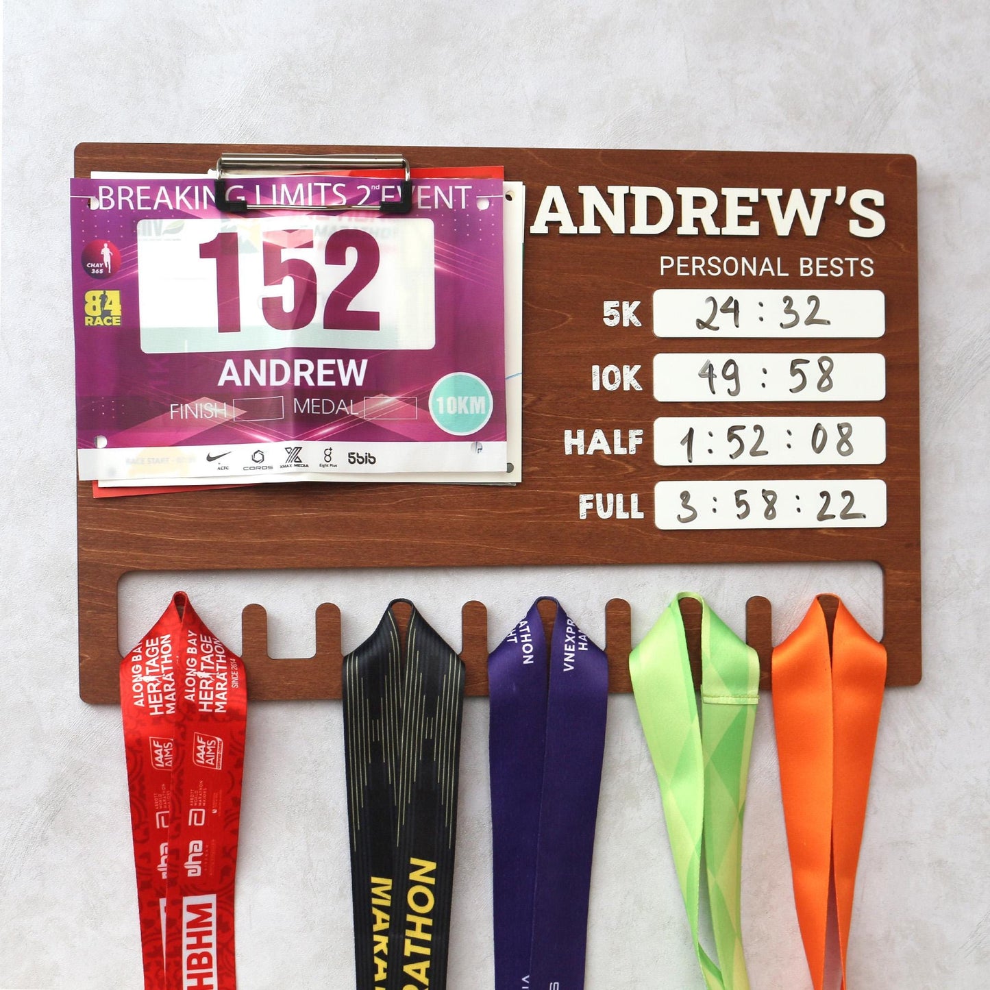 Running Medal and Personal Bests Display Board | Personal Bests Chalkboard Design | Running Medal and Bib Display Rack | Gifts for Runners