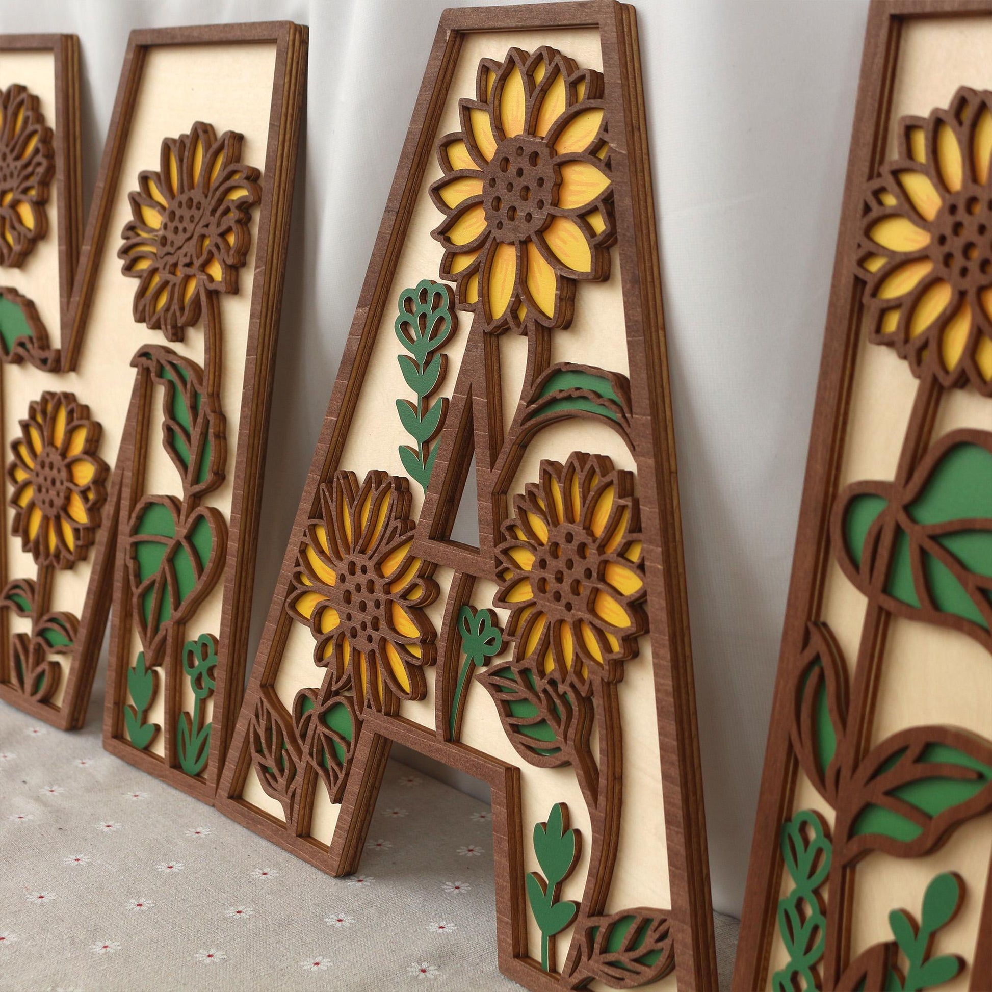 Sunflower Nursery Name Sign - Floral Wall Letters - 3D Wooden Wall Art - Baby Girl Room Decor - Baby Shower Gift - Birthday Gift