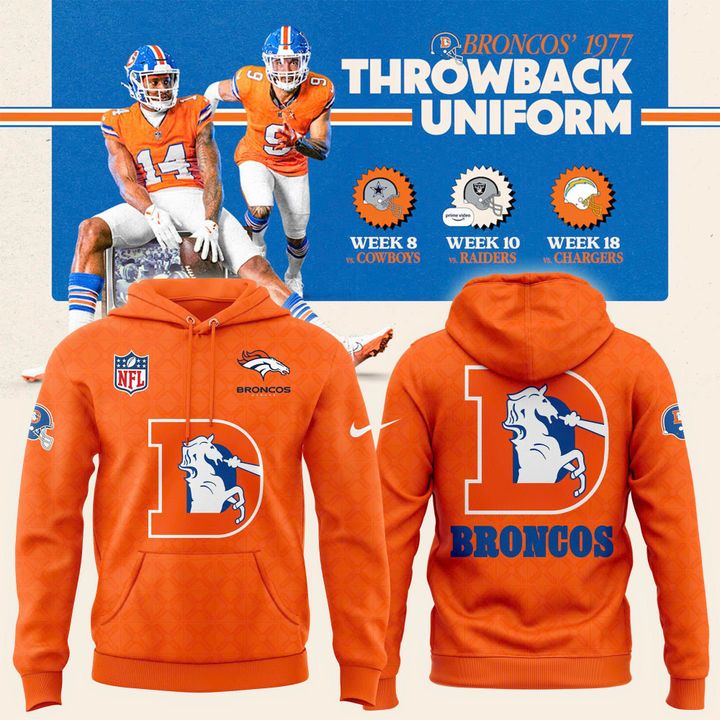 Men's NFL Denver Broncos Throwback 1977 Orange Hoodie