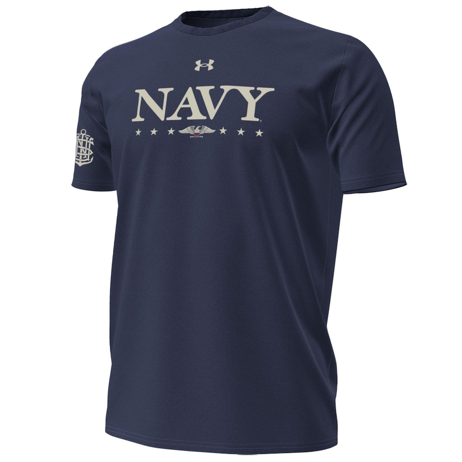 Under Armour Navy Navy Midshipmen 250th Anniversary Uniform Sideline Collection HeatGear T-Shirt.