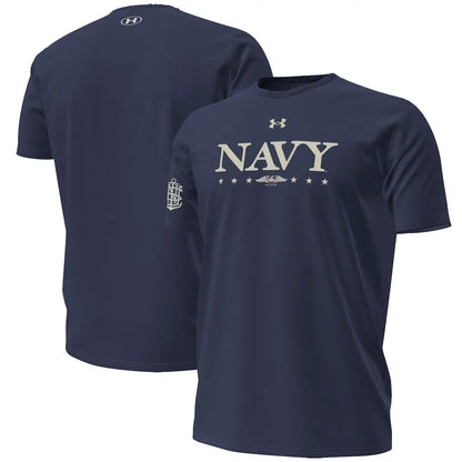 Under Armour Navy Navy Midshipmen 250th Anniversary Uniform Sideline Collection HeatGear T-Shirt.