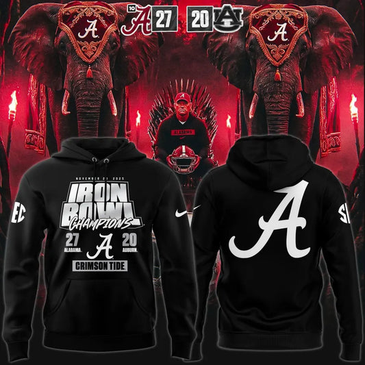 Men's Black Alabama Crimson Tide 2025 Iron Bowl Champions Hoodie