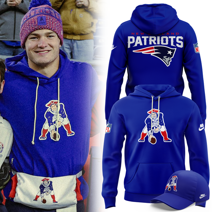 New England Patriots Throwback Historic Royal Pullover Hoodie