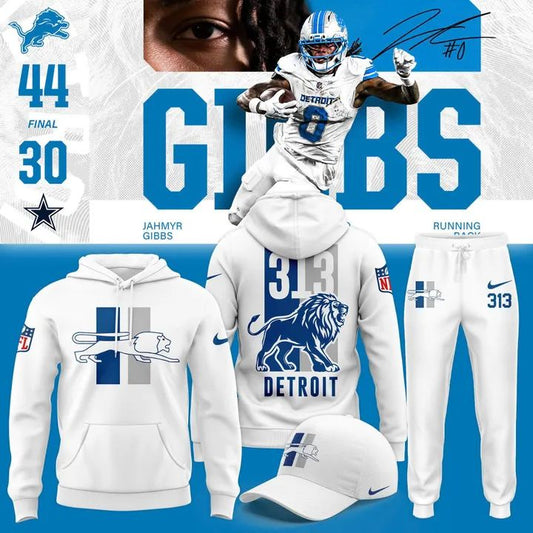 Men's White "Detroit Lions 313 Grit" Hoodie