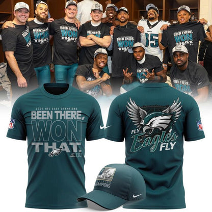 Midnight Green Philadelphia Eagles 2025 NFC East Division Champions Locker Room Trophy Collection T-shirt