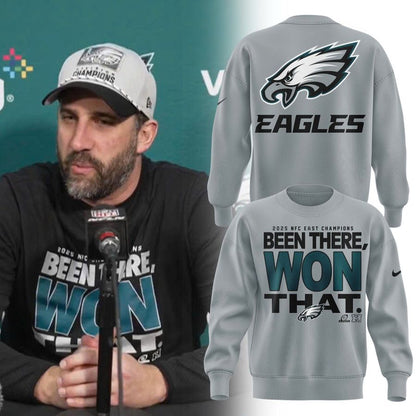 Men's Philadelphia Eagles 2025 NFC East Division Champions Locker Room Trophy Collection Sweatshirt(Gray)