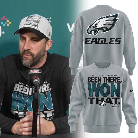 Men's Philadelphia Eagles 2025 NFC East Division Champions Locker Room Trophy Collection Sweatshirt(Gray)