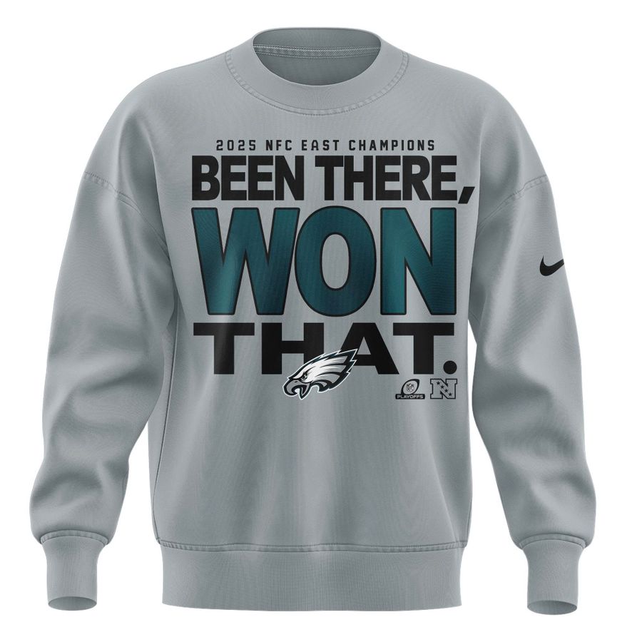 Men's Philadelphia Eagles 2025 NFC East Division Champions Locker Room Trophy Collection Sweatshirt(Gray)